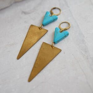 Geometric Brass and Turquoise Earrings